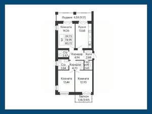 3-к квартира, вторичка, 81м2, 7/8 этаж