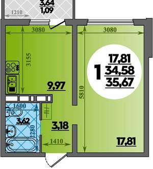 1-к квартира, вторичка, 36м2, 17/18 этаж