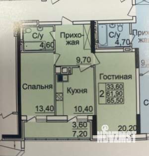 2-к квартира, вторичка, 66м2, 11/25 этаж