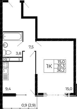 1-к квартира, сданный дом, 37м2, 12/18 этаж