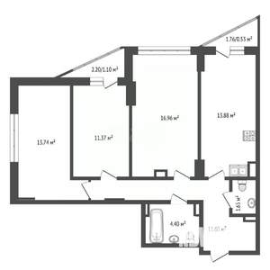 3-к квартира, вторичка, 75м2, 7/25 этаж