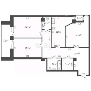 3-к квартира, вторичка, 83м2, 2/19 этаж