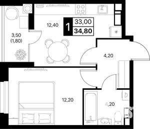 1-к квартира, вторичка, 35м2, 3/20 этаж