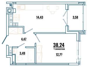 1-к квартира, строящийся дом, 38м2, 4/4 этаж