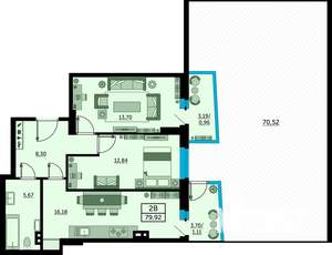 2-к квартира, строящийся дом, 80м2, 3/24 этаж