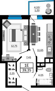 1-к квартира, вторичка, 39м2, 10/19 этаж