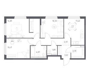 3-к квартира, вторичка, 67м2, 14/17 этаж