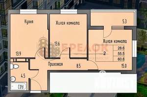 2-к квартира, вторичка, 58м2, 11/15 этаж