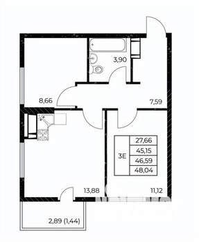 2-к квартира, строящийся дом, 48м2, 17/25 этаж