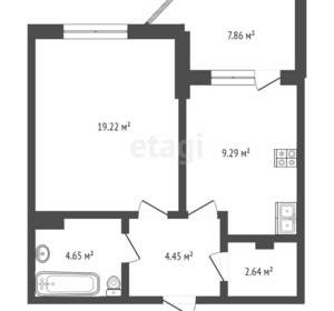 1-к квартира, вторичка, 45м2, 17/19 этаж