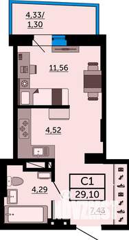 Студия квартира, вторичка, 29м2, 24/25 этаж