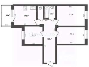 3-к квартира, вторичка, 86м2, 1/4 этаж