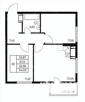 2-к квартира, вторичка, 54м2, 19/25 этаж