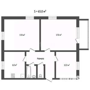 3-к квартира, вторичка, 65м2, 2/2 этаж