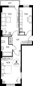 2-к квартира, вторичка, 54м2, 22/25 этаж