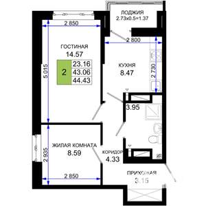 2-к квартира, вторичка, 44м2, 2/25 этаж
