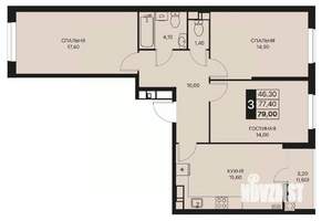 3-к квартира, строящийся дом, 79м2, 8/12 этаж