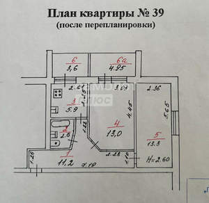 2-к квартира, вторичка, 55м2, 5/5 этаж