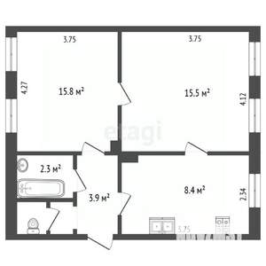 2-к квартира, вторичка, 48м2, 1/2 этаж