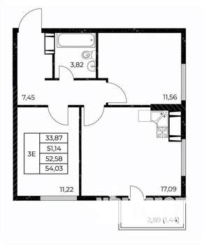 2-к квартира, вторичка, 54м2, 23/25 этаж
