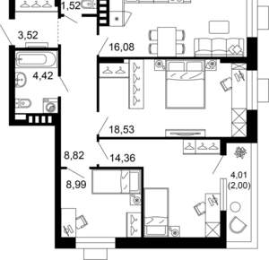 3-к квартира, вторичка, 78м2, 2/10 этаж