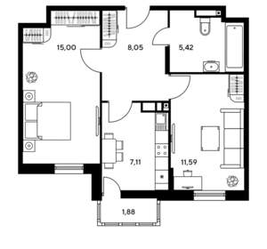 1-к квартира, вторичка, 47м2, 3/25 этаж