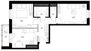 2-к квартира, вторичка, 57м2, 7/12 этаж