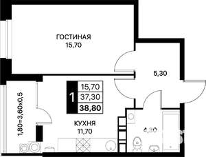 1-к квартира, строящийся дом, 39м2, 11/20 этаж