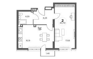 2-к квартира, вторичка, 46м2, 18/24 этаж