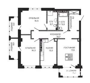 3-к квартира, вторичка, 106м2, 6/17 этаж