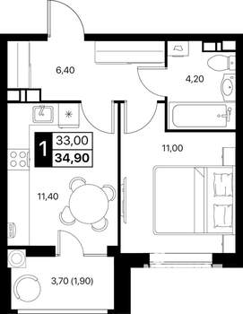 1-к квартира, вторичка, 35м2, 9/12 этаж