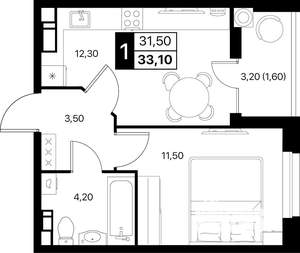 1-к квартира, вторичка, 33м2, 3/20 этаж