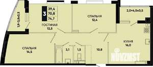 3-к квартира, вторичка, 79м2, 4/22 этаж