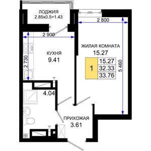 1-к квартира, вторичка, 34м2, 7/25 этаж