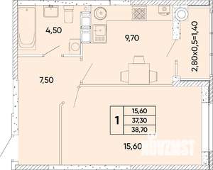 1-к квартира, вторичка, 39м2, 4/9 этаж