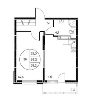 2-к квартира, вторичка, 39м2, 21/25 этаж