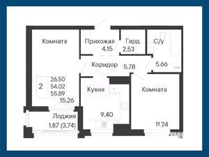 2-к квартира, вторичка, 56м2, 4/8 этаж