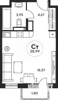 Студия квартира, вторичка, 29м2, 16/25 этаж