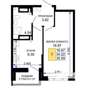 1-к квартира, вторичка, 36м2, 19/25 этаж