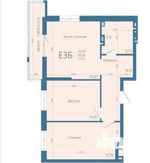 3-к квартира, строящийся дом, 71м2, 2/15 этаж