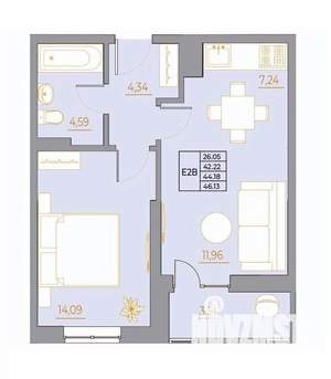 2-к квартира, вторичка, 46м2, 13/22 этаж