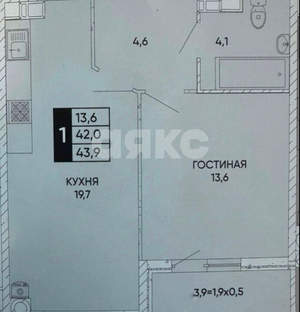 1-к квартира, вторичка, 44м2, 15/20 этаж
