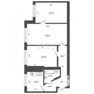 3-к квартира, вторичка, 67м2, 1/9 этаж