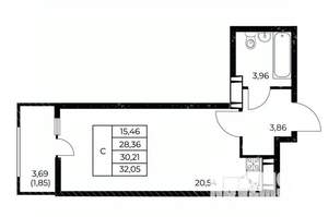 Студия квартира, вторичка, 32м2, 17/25 этаж