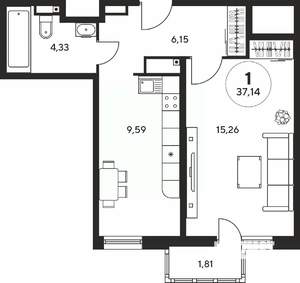 1-к квартира, вторичка, 37м2, 11/25 этаж