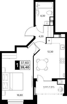 1-к квартира, вторичка, 39м2, 6/20 этаж