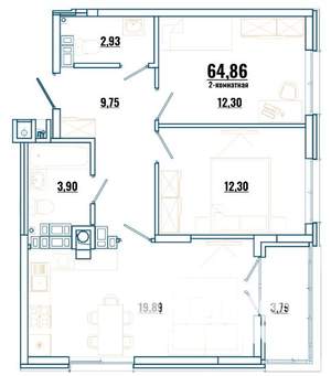 2-к квартира, строящийся дом, 65м2, 1/4 этаж