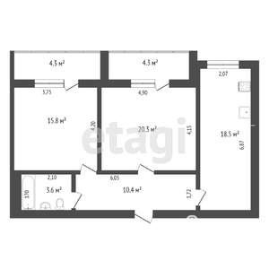 2-к квартира, вторичка, 73м2, 5/10 этаж