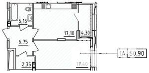 1-к квартира, вторичка, 51м2, 3/10 этаж