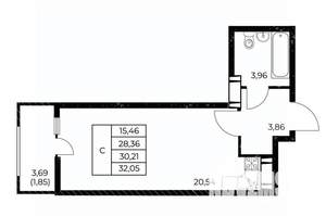 Студия квартира, вторичка, 32м2, 21/25 этаж